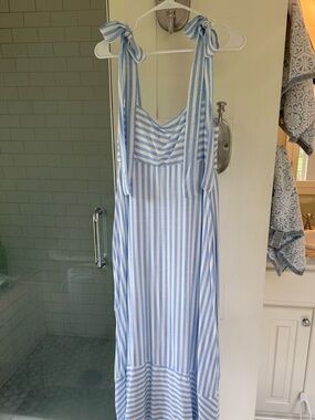 Blu Pepper Blue and White Striped Tie-Shoulder Dress